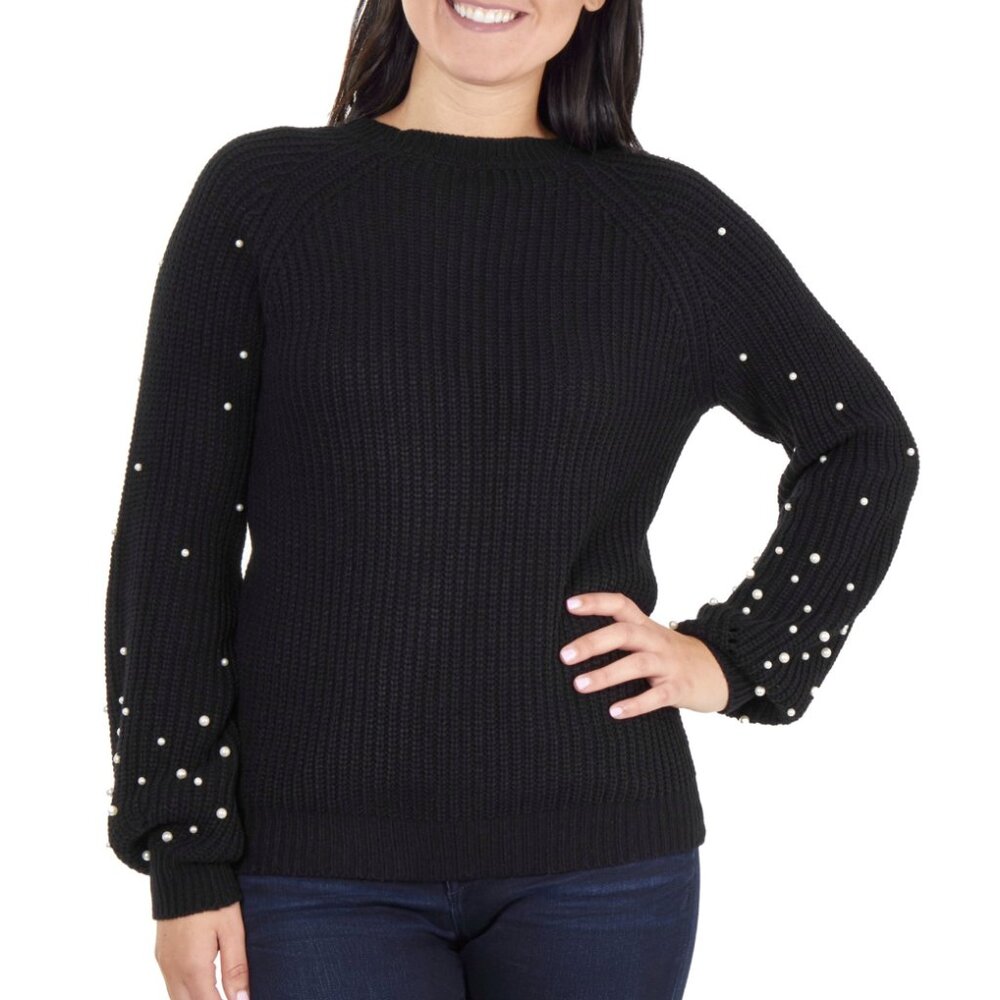 New NY Collection Women's Pearl Embellished Balloon Sleeve Sweater